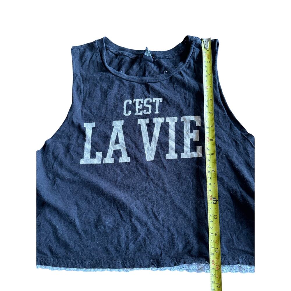 100 Percent Cotton C’est La Vie Black Graphic Crop Tank Top Sleeveless Small - Picture 6 of 7